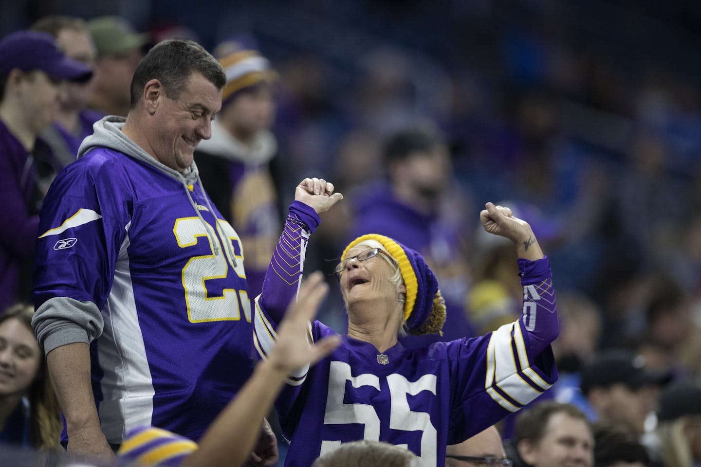 Vikings fans celebrated late in the fourth quarter at Ford Field in Detroit on Sunday.