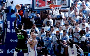 Julius Randle (30) of the Timberwolves attempts a shot in the second quarter against the Oklahoma City Thunder at Paycom Center in Oklahoma City, Ok.,