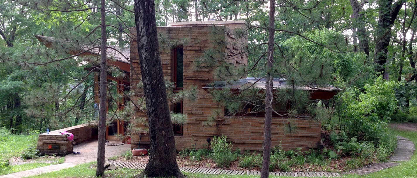 Designed by Frank Lloyd Wright in 1958, the Seth Peterson Cottage is tucked away in a heavily wooded corner of Mirror Lake State Park near Lake Denton, Wis. The cottage was fully restored in 1992 after decades of deterioration and is now open as a vacation rental.