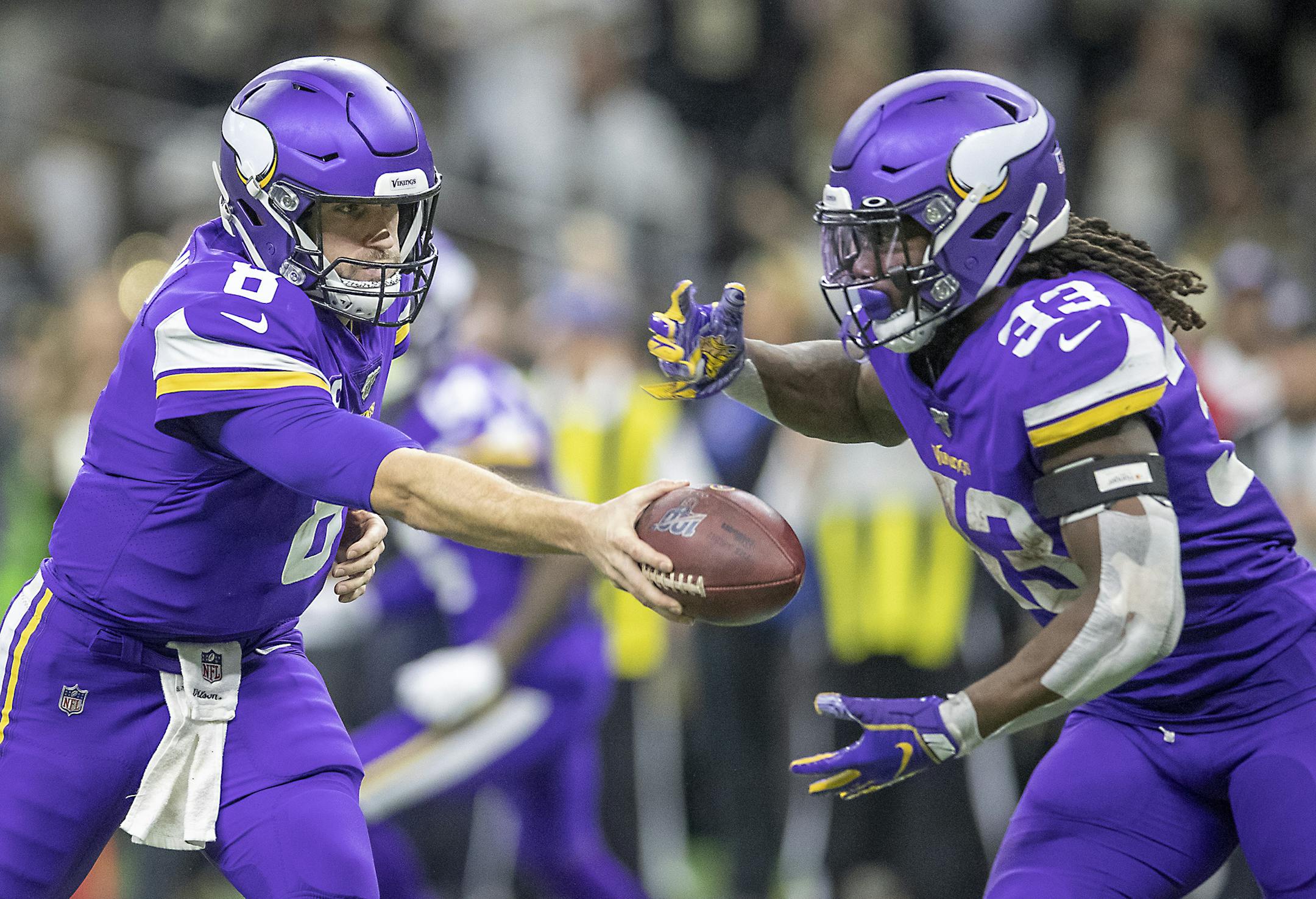 Minnesota Vikings quarterback Kirk Cousins handed the ball to Minnesota Vikings running back Dalvin Cook in overtime. ] ELIZABETH FLORES &#x2022; liz.flores@startribune.com The Minnesota Vikings take on the New Orleans Saints at Mercedes-Benz Superdome, Sunday, January 5, 2020 in New Orleans, LA.