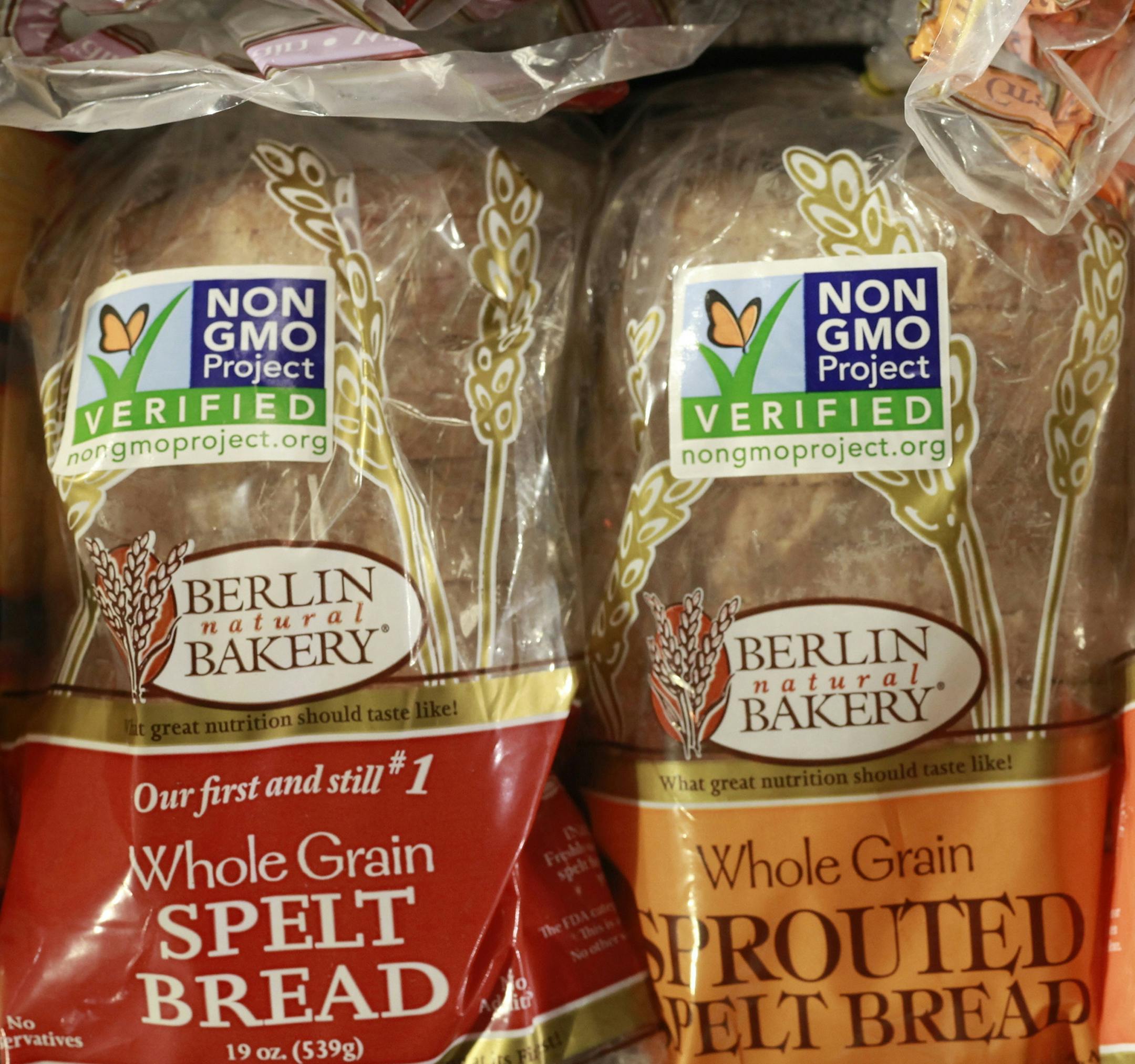 FILE - In this Oct. 5, 2012, file photo, products labeled with Non Genetically Modified Organism (GMO) are sold at the Lassens Natural Foods & Vitamins store in Los Feliz district of Los Angeles. One of the biggest stumbling blocks to securing a massive free trade agreement between the United States and Europe is a sharp disagreement on genetically modified foods. Much of the corn, soybean, sugar beets and cotton cultivated in the United States today contains plants whose DNA was manipulated in