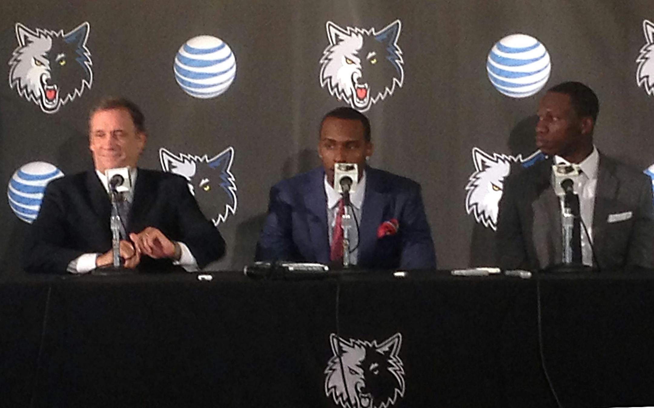 Timberwolves president of basketball operations Flip Saunders introduced draft picks Shabazz Muhammad and Gorgui Dieng.