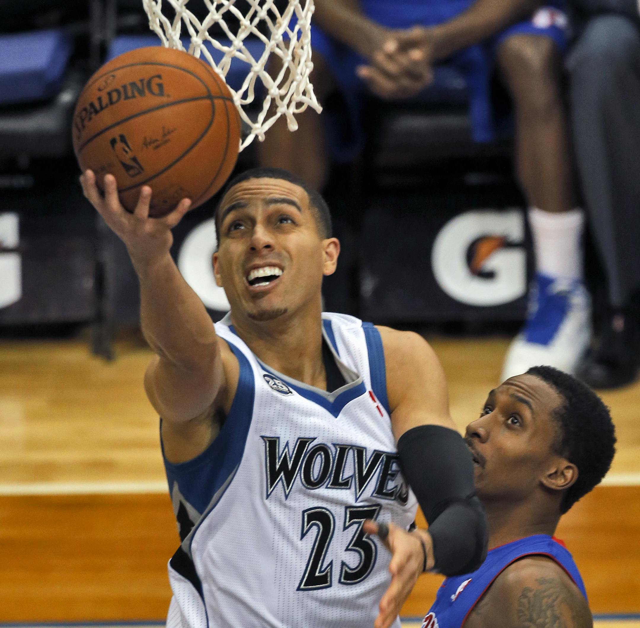 Wolves Kevin Martin drove to the basket for a reverse layup in 2nd half action. ] Minnesota Timberwolves vs. Detroit Pistons. Minnesota won 114-101. (MARLIN LEVISON/STARTRIBUNE(mlevison@startribune.com)