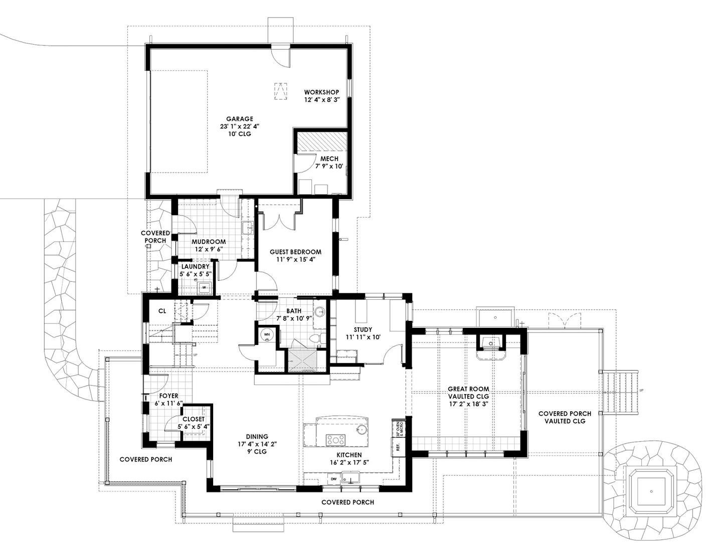 Modern farmhouse has passive solar strategies. PLAN082017