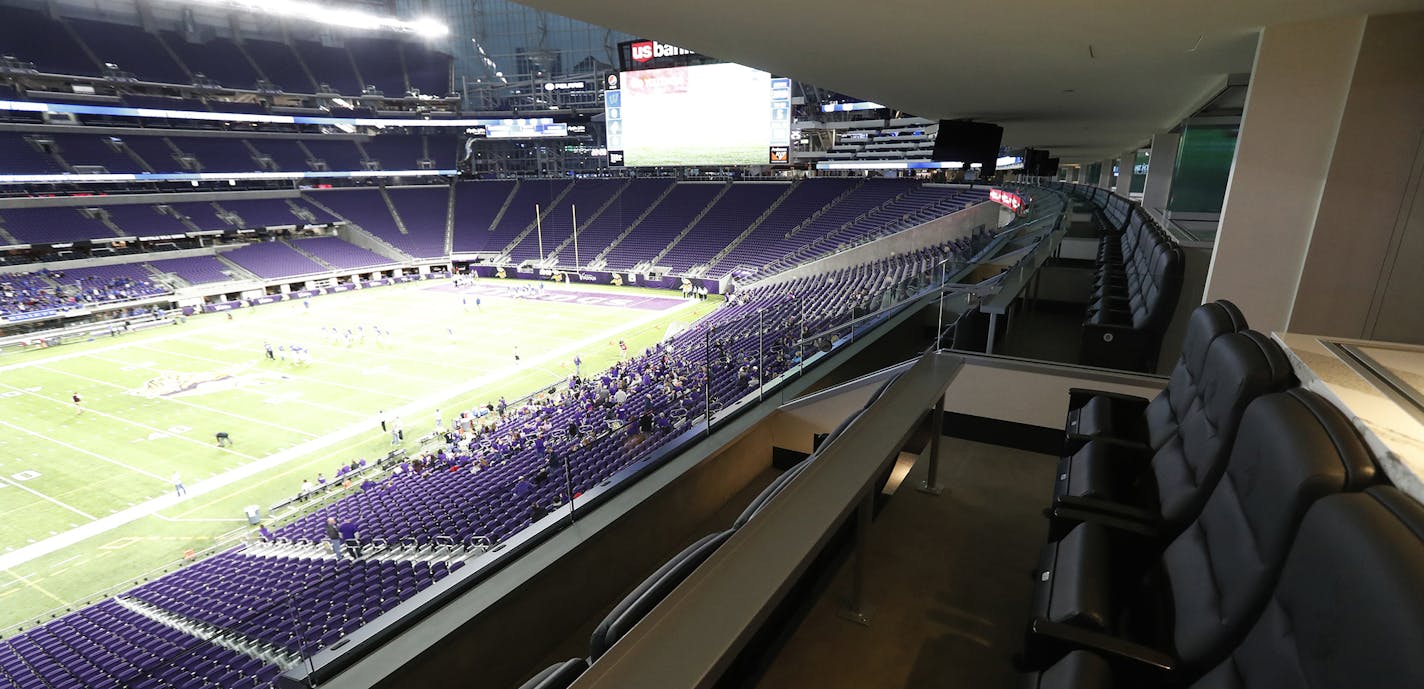 Minnesota Sports Facilities Chair Michele Kelm-Helgen controls two lower level suites at U.S. Bank Stadium with almost 40 available seats per game or event. She says she uses them for marketing purposes Friday November 18, 2016 in Minneapolis, MN. ] Jerry Holt / jerry. Holt@Startribune.com ORG XMIT: MIN1611181532030894