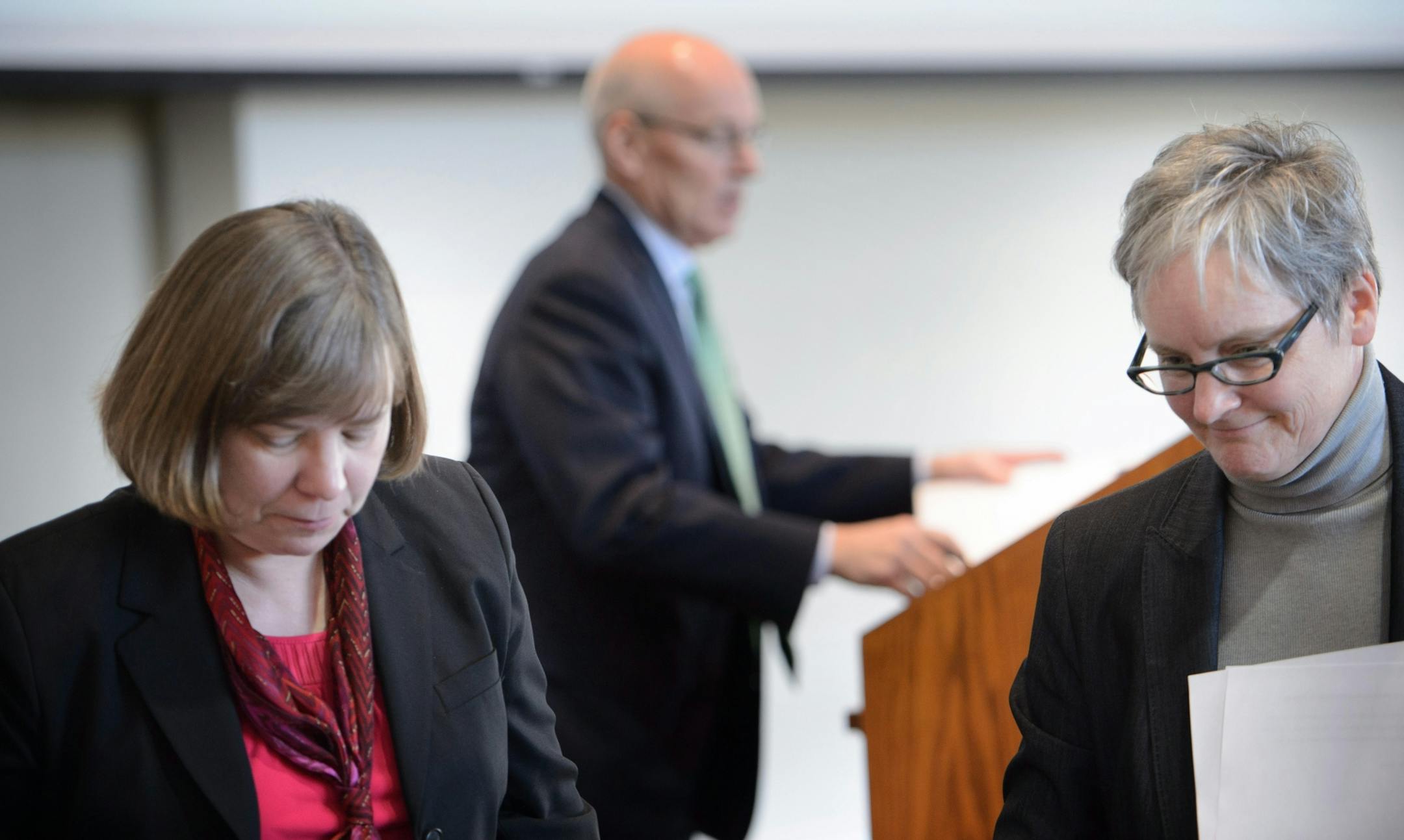 State Economist Dr. Laura Kalambokidis, left and State Budget Director Margaret Kelly, right.