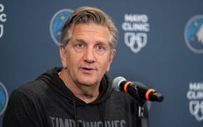 Chris Finch addresses the media on Thursday at the Timberwolves' practice facility.