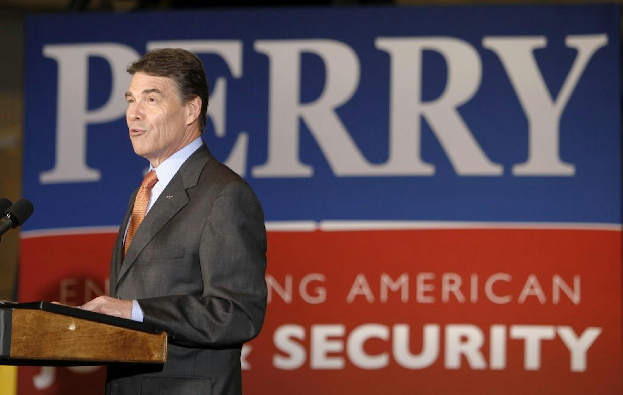 Republican presidential candidate, Texas Gov. Rick Perry speaks about energy and environmental regulations at the United States Steel Mon Valley Works Irvin Plant in West Mifflin, Pa., Friday, Oct. 14, 2011