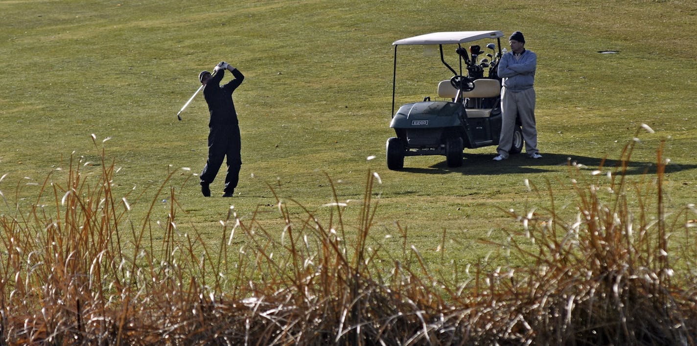 Meadowbrook Golf Course in Minneapolis was open on Thanksgiving Day. Golfers made their way around the course dodging a few snow patches and playing on some provisional greens.