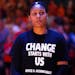 Maya Moore looks on during a moment of silence in July 16 to recognize Philando Castile, who was fatally shot by a Twin Cities police officer during a