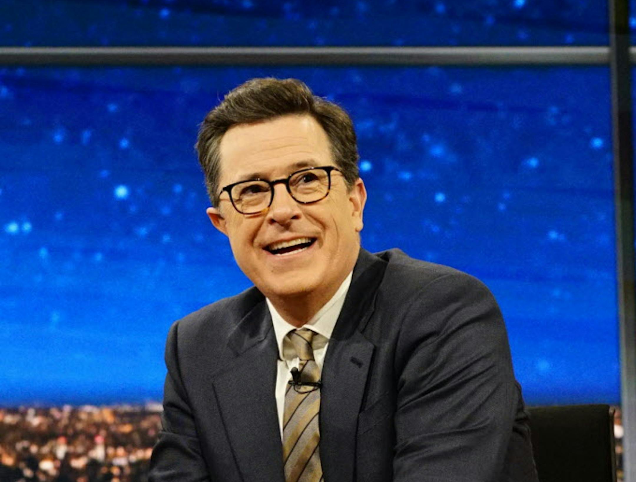 This image released by CBS shows Stephen Colbert during a taping of "The Late Show with Stephen Colbert," airing Friday March 31, 2017, in New York.