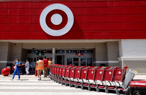 Carts are brought into a Target store on May 18, 2022, in Miami.