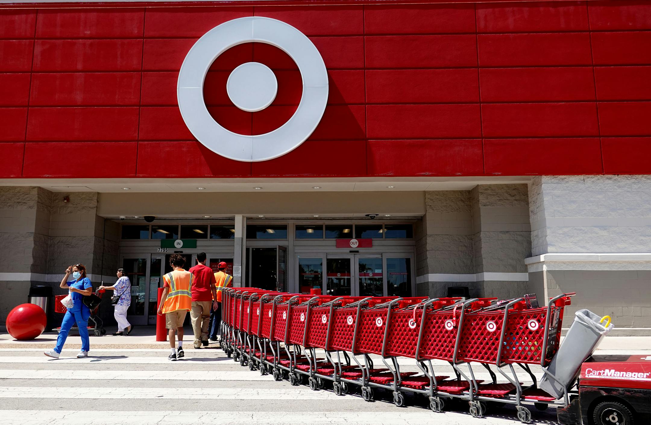 Carts are brought into a Target store on May 18, 2022, in Miami.