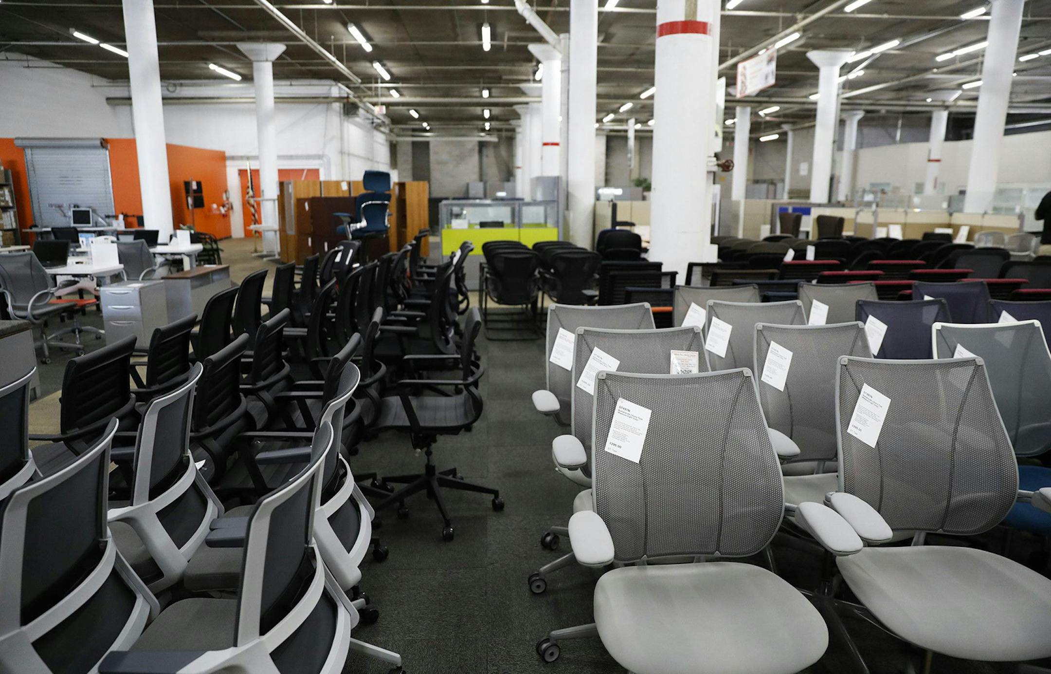 Office chairs at Office Furniture Center in Chicago on Nov. 4, 2020. (Jose M. Osorio/Chicago Tribune/TNS) ORG XMIT: 1825532