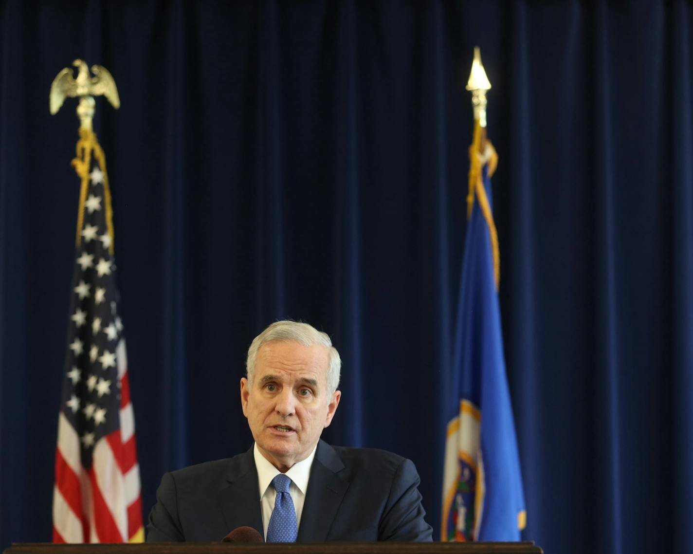 Gov Mark Dayton briefed the press one what bills he vetoed. ] (KYNDELL HARKNESS/STAR TRIBUNE) kyndell.harkness@startribune.com Gov. Mark Dayton's press conference in St Paul Min., Saturday, May 23, 2015. ORG XMIT: MIN1505231559070270