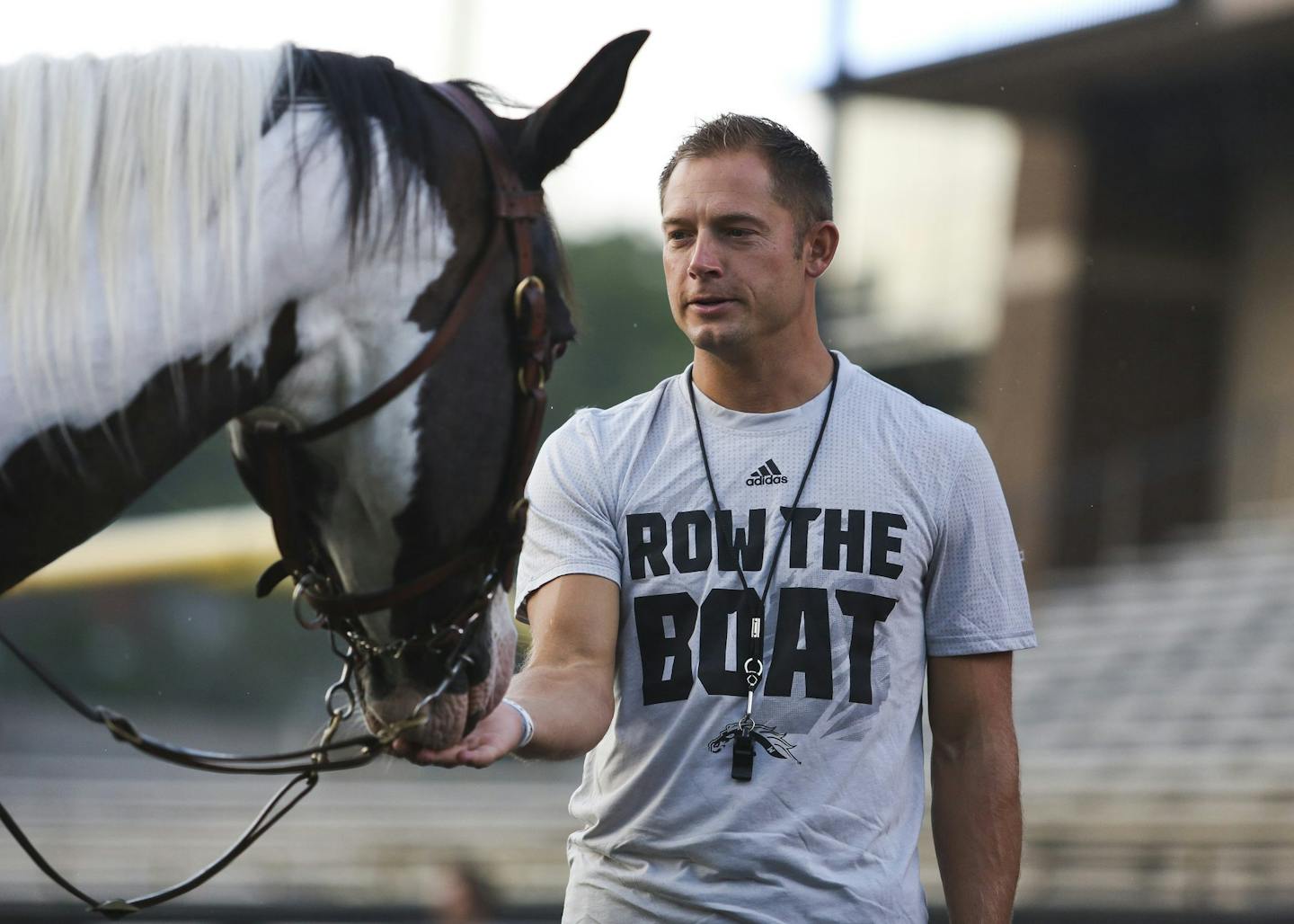 P.J. Fleck turned "Row the Boat" into a common phrase while winning games at Western Michigan University. (2015 photo by Crystal Vander Weit of Kalamazoo Gazette-MLive Media Group)