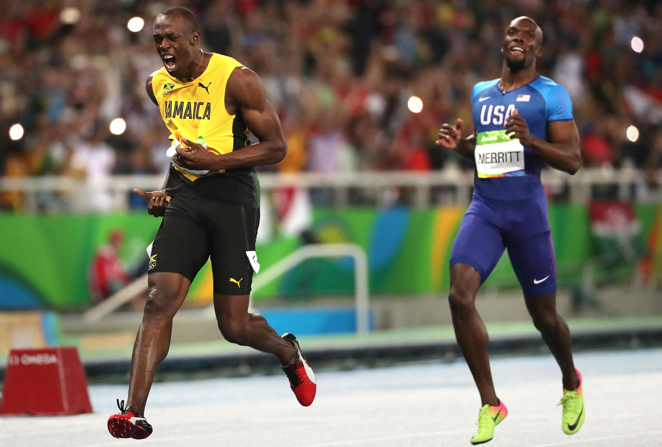 Men's 200 meter final. France's Christophe Lemaitre, Jamaica's Usain Bolt, USA's Lashawn Merritt & Canada's Andre de Grasse. ] 2016 Summer Olympic Games - Rio Brazil brian.peterson@startribune.com Rio de Janeiro, Brazil - 08/18/2016