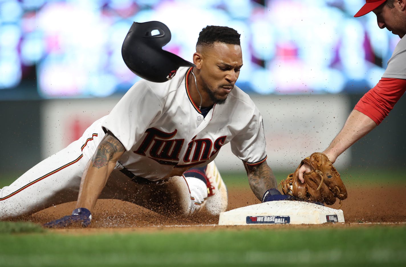 Byron Buxton stole third base in the seventh inning vs. St. Louis last week.