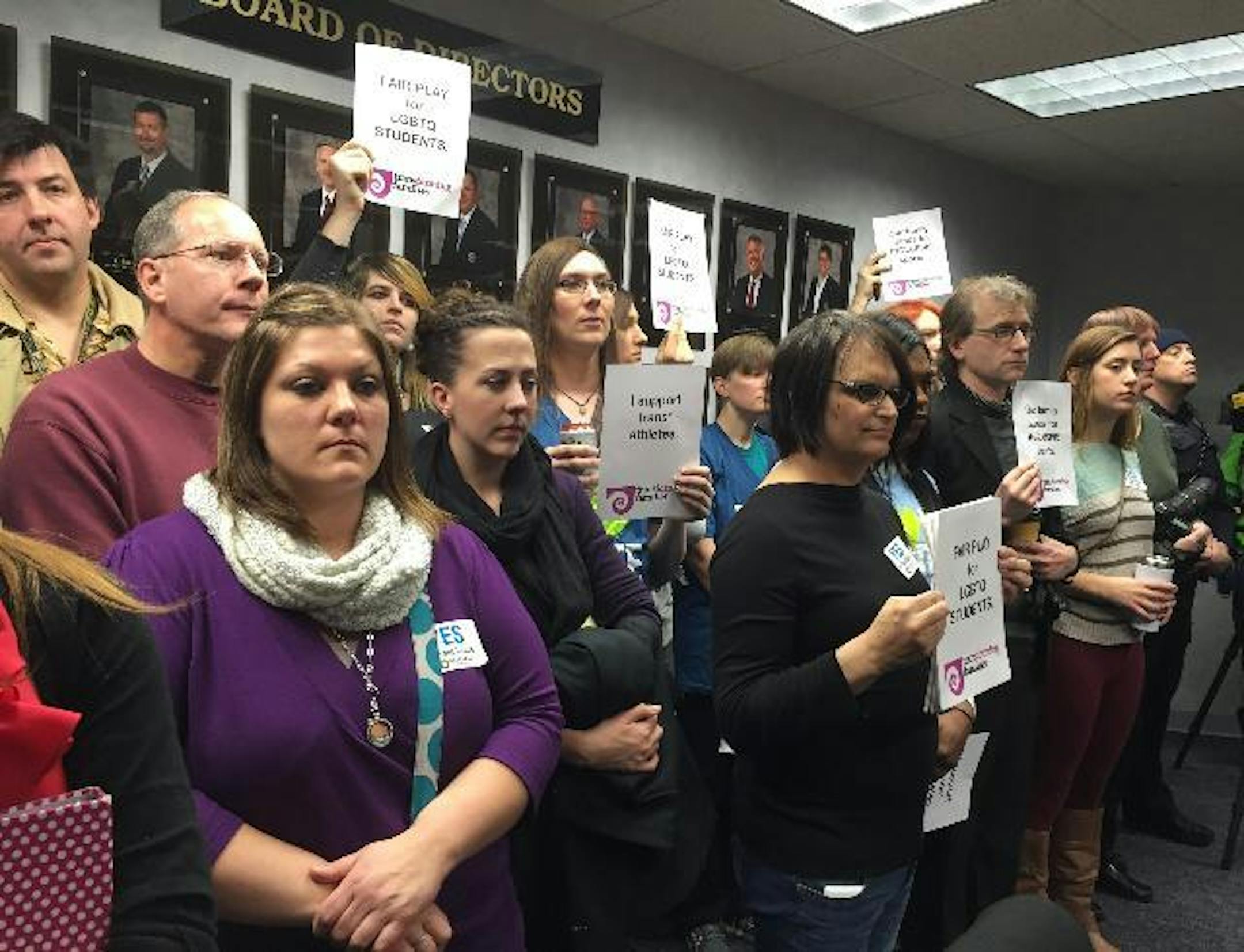 The Minnesota State High School League board resumed its debate on eligibility policies for trangender athletes Thursday morning in front of a packed meeting room in Brooklyn Center.