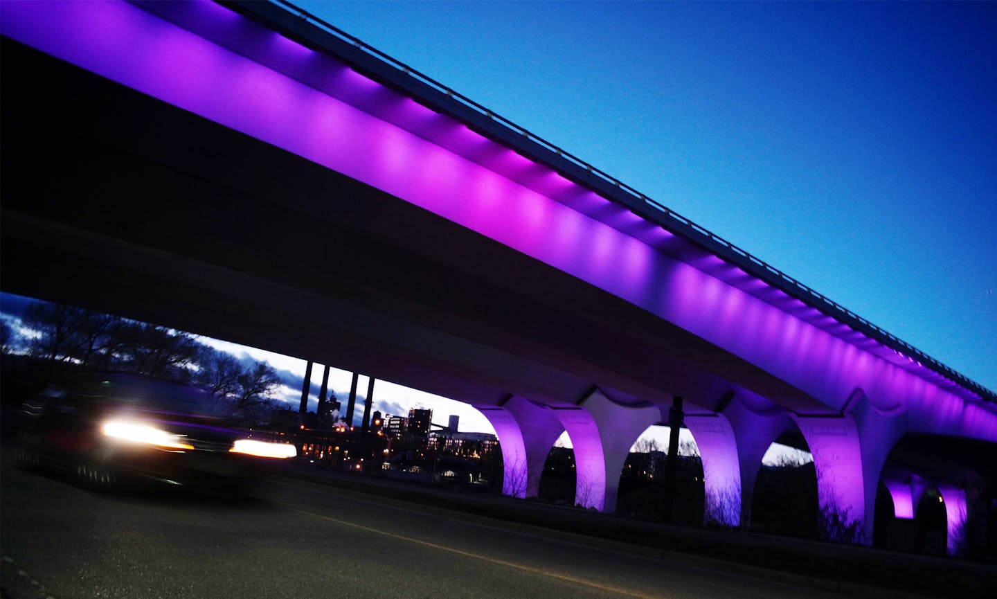 The 35W Bridge was lit purple to mark the one-year anniversary of Prince's passing.]Richard Tsong-Taatarii&#xef;richard.tsong-taatarii@startribune.com