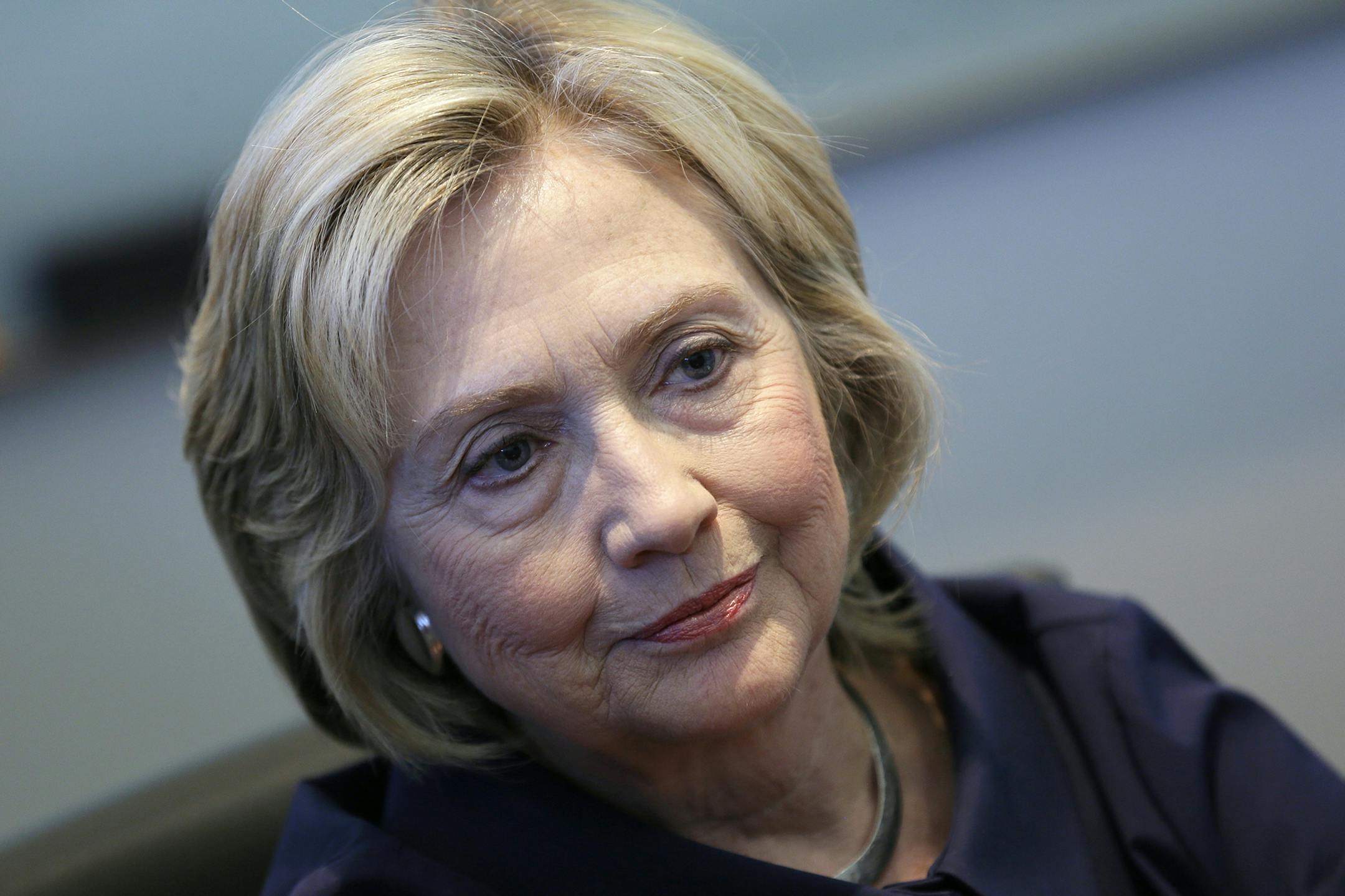 In this Sept. 7, 2015, photo, Democratic presidential candidate Hillary Rodham Clinton speaks during an interview with The Associated Press in Cedar Rapids, Iowa. Clinton says her use of a private email account was a "mistake," adding that she is "sorry" and takes responsibility for the decision. Clinton offers the apology in an interview with ABC News on Tuesday after declining to do so previously. On Sept. 4, she didn't apologize for using a private email system when asked directly by NBC News