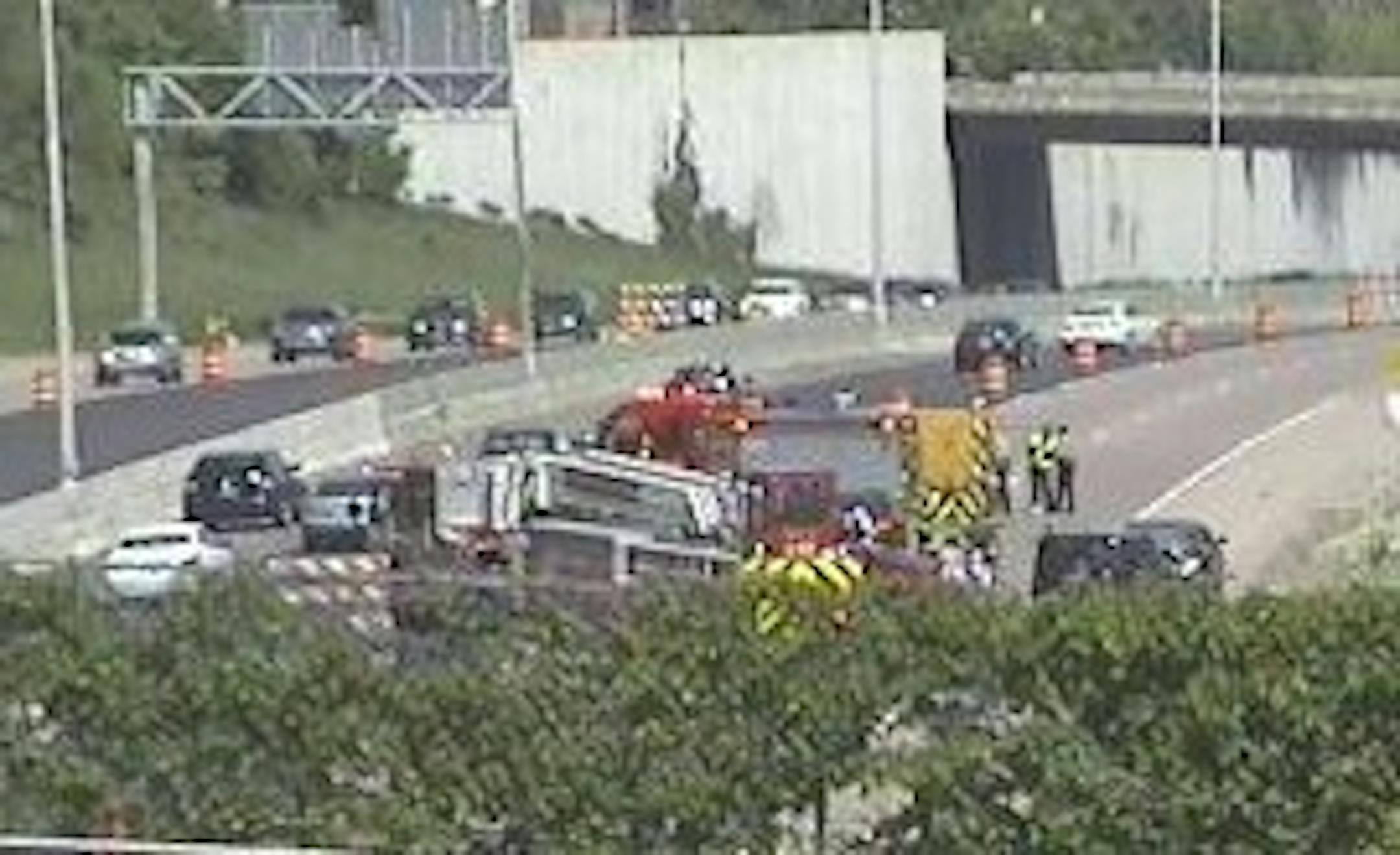 Traffic was slowed on I-94 near Dowling Avenue late Sunday morning.