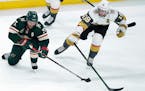 Zach Parise, in the Wild lineup for the first time in the series, took shifts on the fourth line – plus a high stick to the mouth.