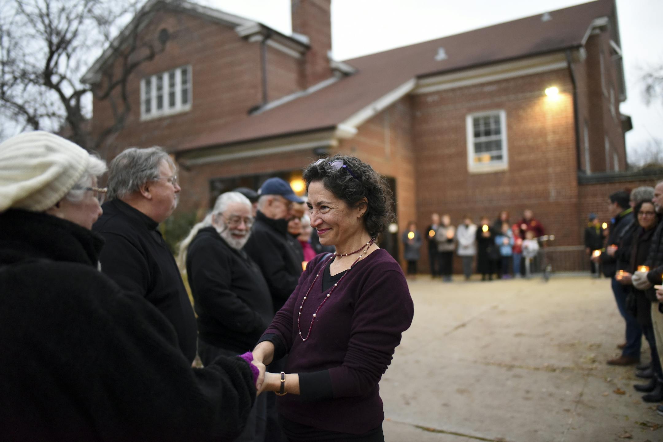 Shir Tikvah Rabbi Debra Rappaport greeted the more than fifty people who showed up to support the Jewish community Friday night at Shir Tikvah in Minneapolis.