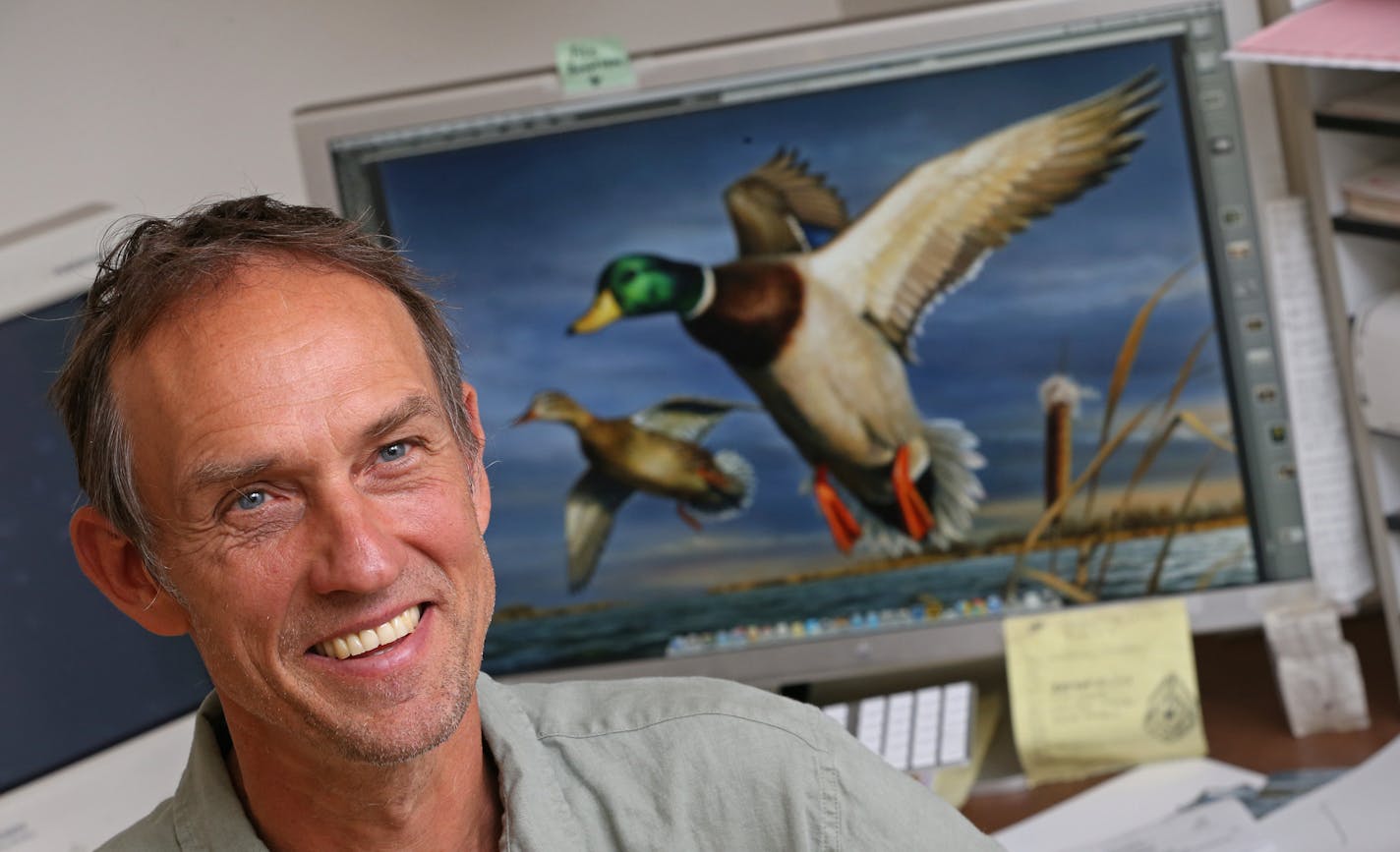 Wildlife artist Robert Hautman, photographed in his Delano studio on 9/27/13. Internationally recognized wildlife artists, the Hautman brothers are living legends in the world of conservation and wildlife art. Together, Jim, Joe and Robert, from Chaska, Plymouth and Delano, Minn., respectively, have won ten of the last 23 annual Federal Duck Stamp contests. (This point was brought to popular awareness in the movie Fargo by another set of local brothers, Joel and Ethan Coen, childhood friends of