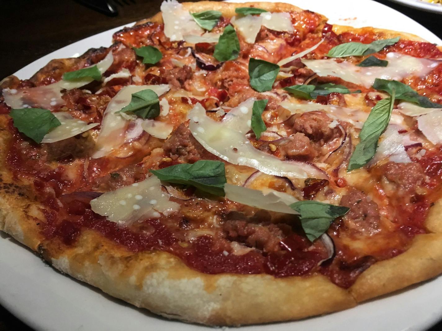 Pizza with fennel sausage and calabrian chili at the Dough Room.