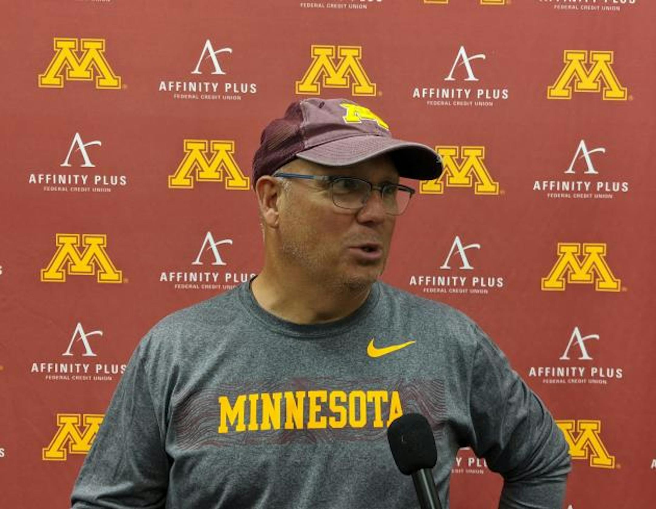 Gophers men's hockey coach held a media session on Tuesday after his team's first skils instruction session.