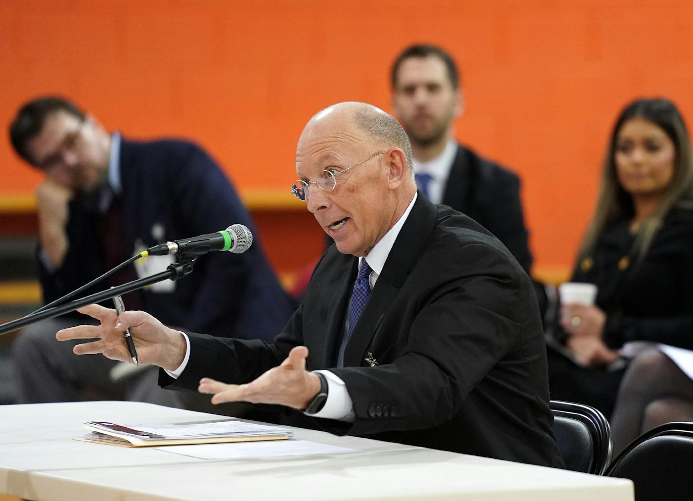 Minnesota Department of Corrections Commissioner Paul Schnell spoke at Wednesday's hearing at Stillwater prison.