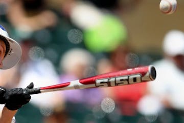 Kasson-Mantorville's Riley Knoepke (2) bats during their class AA boys high school baseball championship game against Perham Class on Monday, June 17,