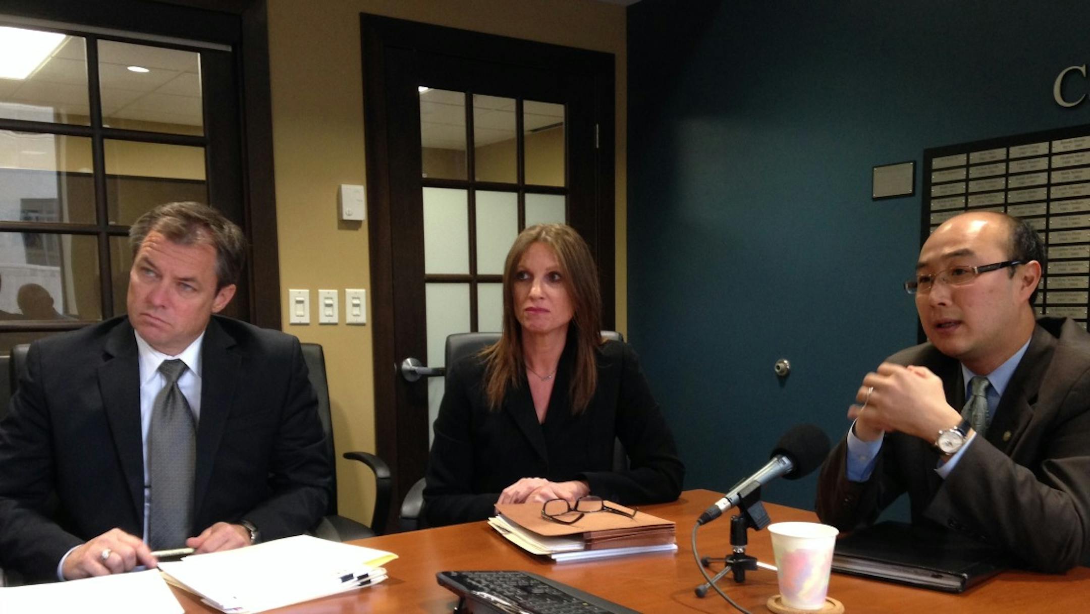 Richard Dusterhoft, director of the Ramsey County attorney's criminal division; Jill Gerber, the assistant director of the division; and Ramsey County Attorney John Choi announced updates Friday in 10 criminal investigations into alleged priest sex abuse.