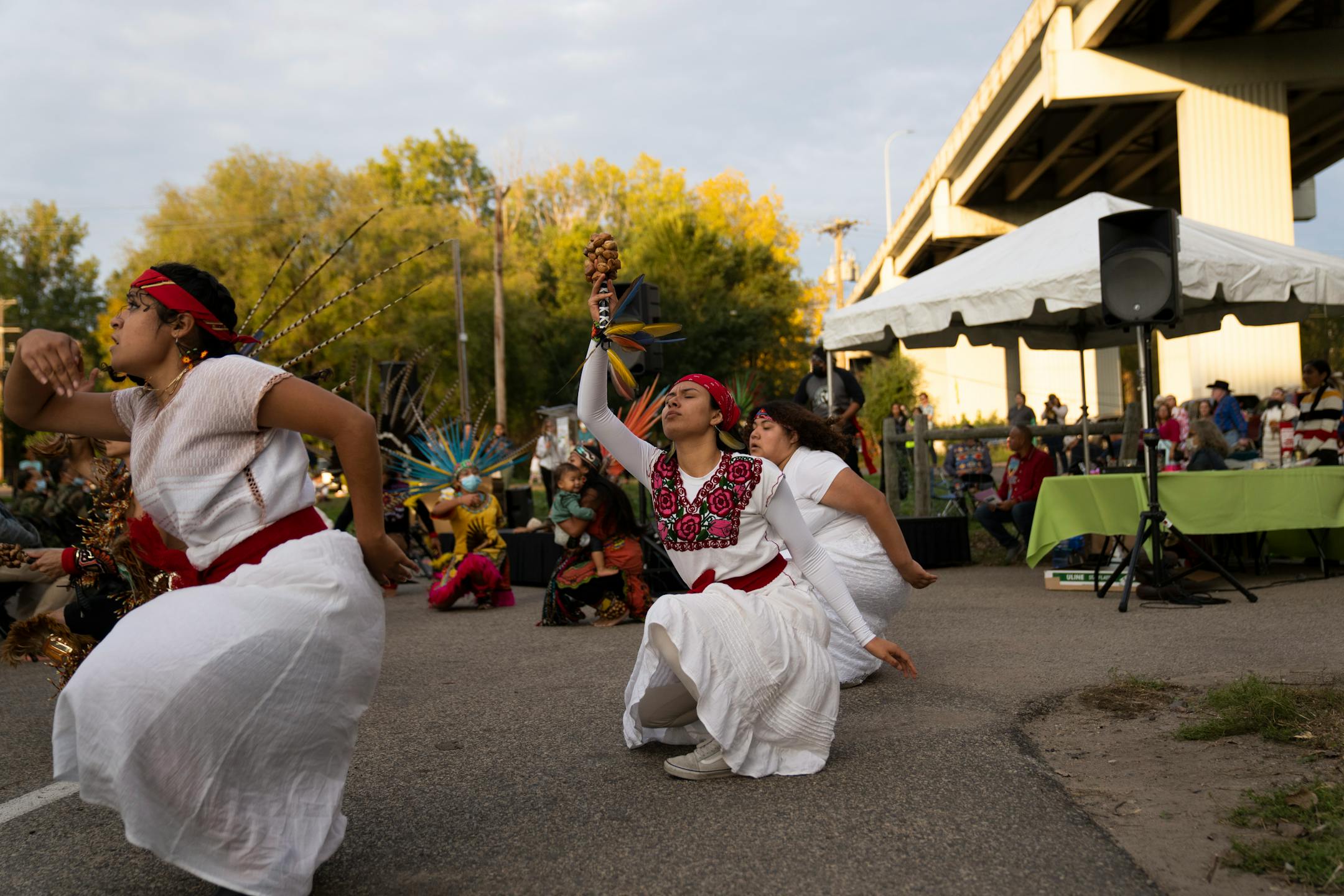 The group Kalpulli Yaocenoxtli danced during Indigenous Peoples Day ceremony held to dedicate and honor the land that will house the new Wakan Tipi Center in St. Paul, Minn., on Monday, October 11, 2021.