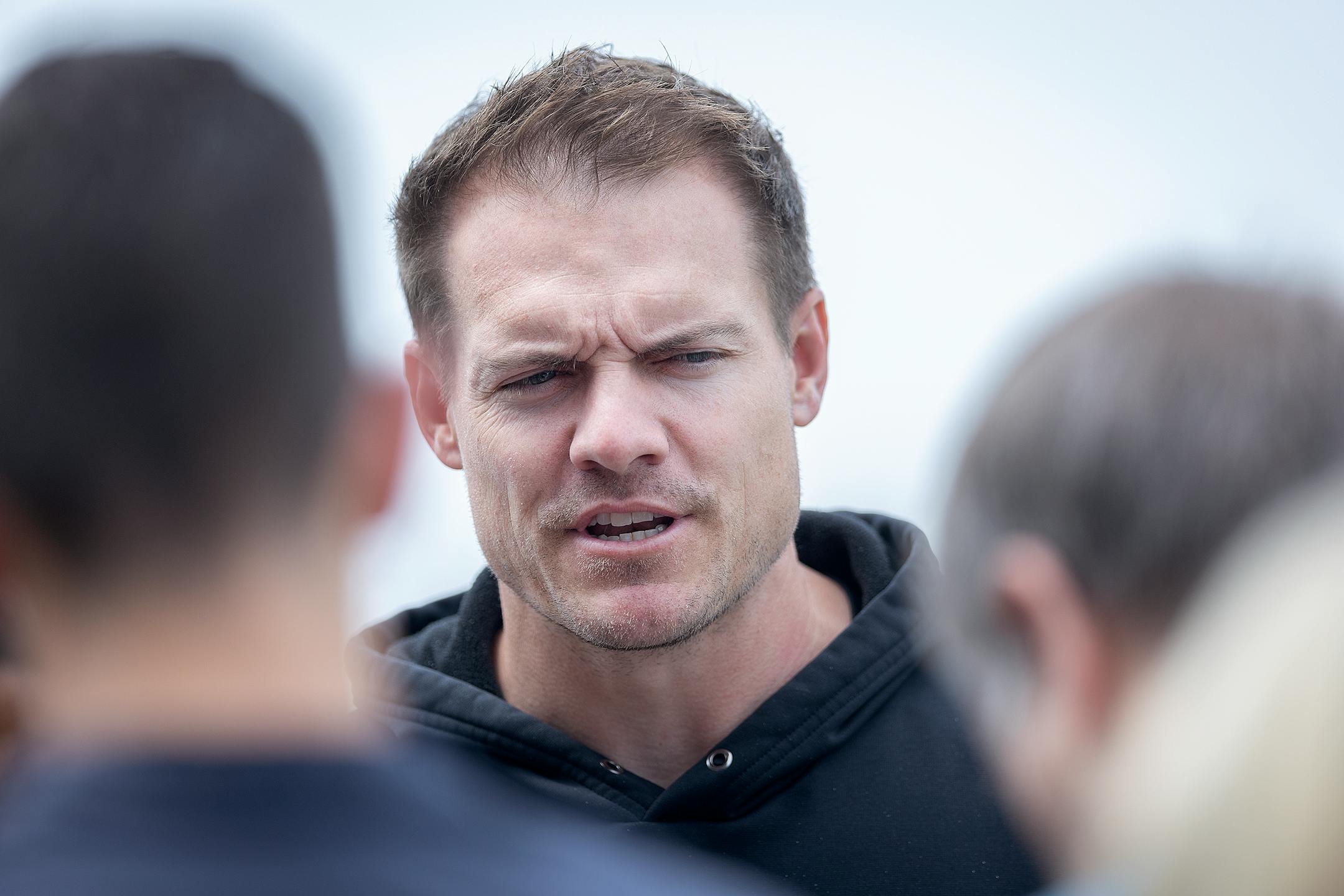 Vikings Head Coach Kevin O'Connell stops to talk to the press before practice at the TCO Performance Center in Eagan, Minn., on Tuesday, June 6, 2023.