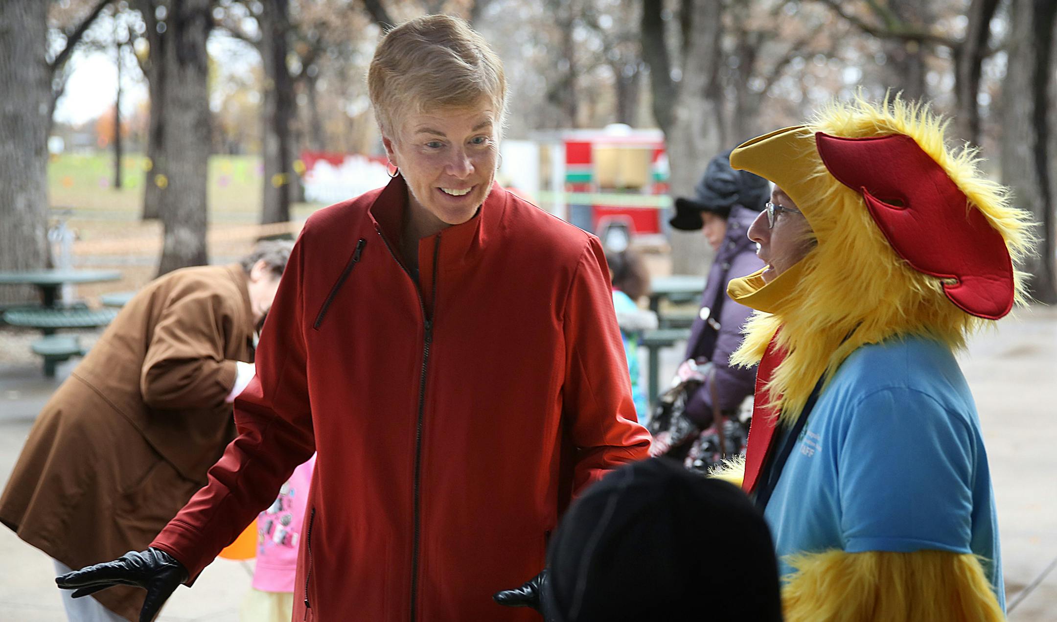 Minneapolis Park superintendent Jayne Miller mingled with park employees during a Halloween event at Minnehaha Park. ] JIM GEHRZ &#xef; james.gehrz@startribune.com / Minneapolis, MN / October 31, 2015 / 1:00 PM &#xf1; BACKGROUND INFORMATION: Five years after arriving to head a nationally ranked Minneapolis park system, Jayne Miller has kept the more than 6,000-acre system at the head of the pack nationally. She's accelerated land-buying along the upper riverfront, and has prodded the Park Board