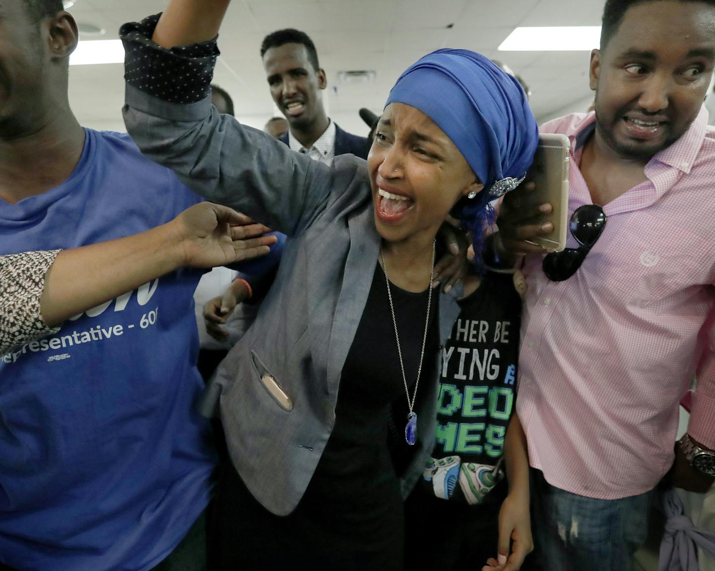 Ilhan Omar was greeted by supporters at Kalsan in Minneapolis. ] CARLOS GONZALEZ cgonzalez@startribune.com - August 9, 2016, Minneapolis, MN, A handful of sitting legislators faced tough primary challenges this year, including Reps. Phyllis Kahn, Joe Mullery, Kurt Daudt and Rena Moran.