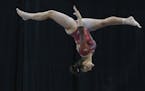 Oklahoma gymnast Maggie Nichols competes in the Perfect Ten Challenge at the Bart and Nadia Experience in Oklahoma City, Saturday, Feb. 16, 2019. (AP 