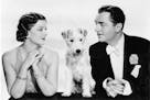 Promotional photograph for the film The Thin Man starring Myrna Loy and William Powell, with Skippy as Asta. This work is in the public domain because