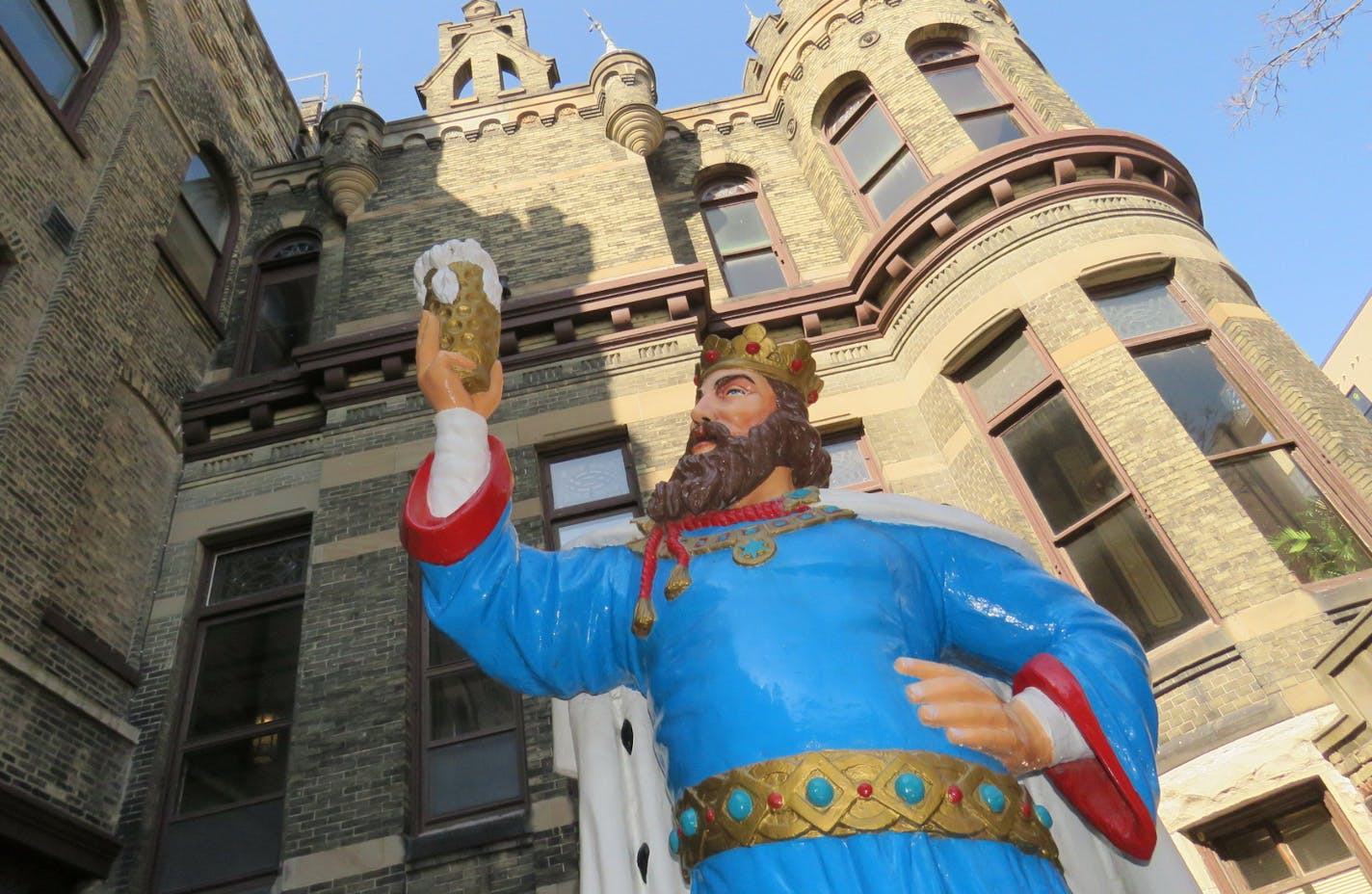 King Gambrinus, an icon of beer, raises his glass at the Best Place Milwaukee at the former Pabst Brewery.