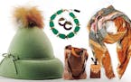 From left: Celina Kane hats, Larissa Loden jewelry, Hemlocks Leatherworks tote, Woodchuck USA luggage tag, Indigo & Snow scarf.