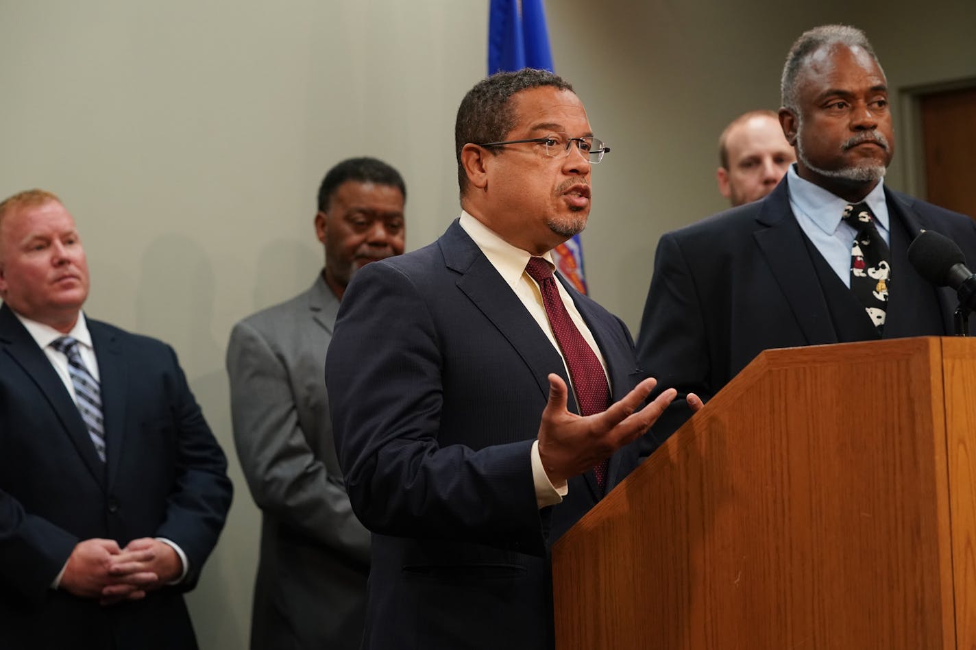 Attorney General Keith Ellison and Public Safety Commissioner John Harrington announce a working group and public hearings about what they call police officer-involved deadly force encounters. ] RICHARD TSONG-TAATARII &#x2022; richard.tsong-taatarii@startribune.com