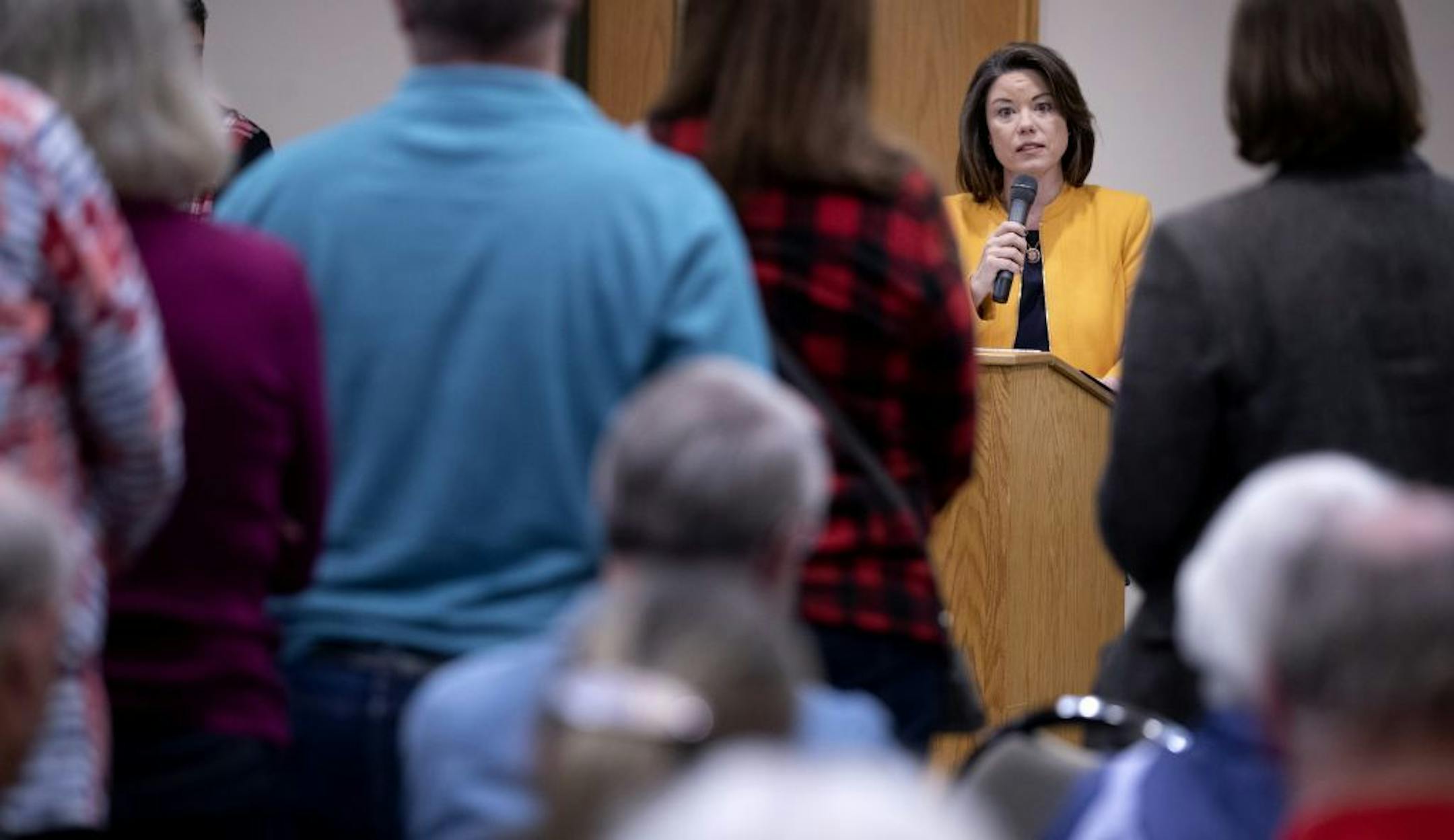 U.S. Rep. Angie Craig answered a question during a Town Hall at the Eagan Community Center.