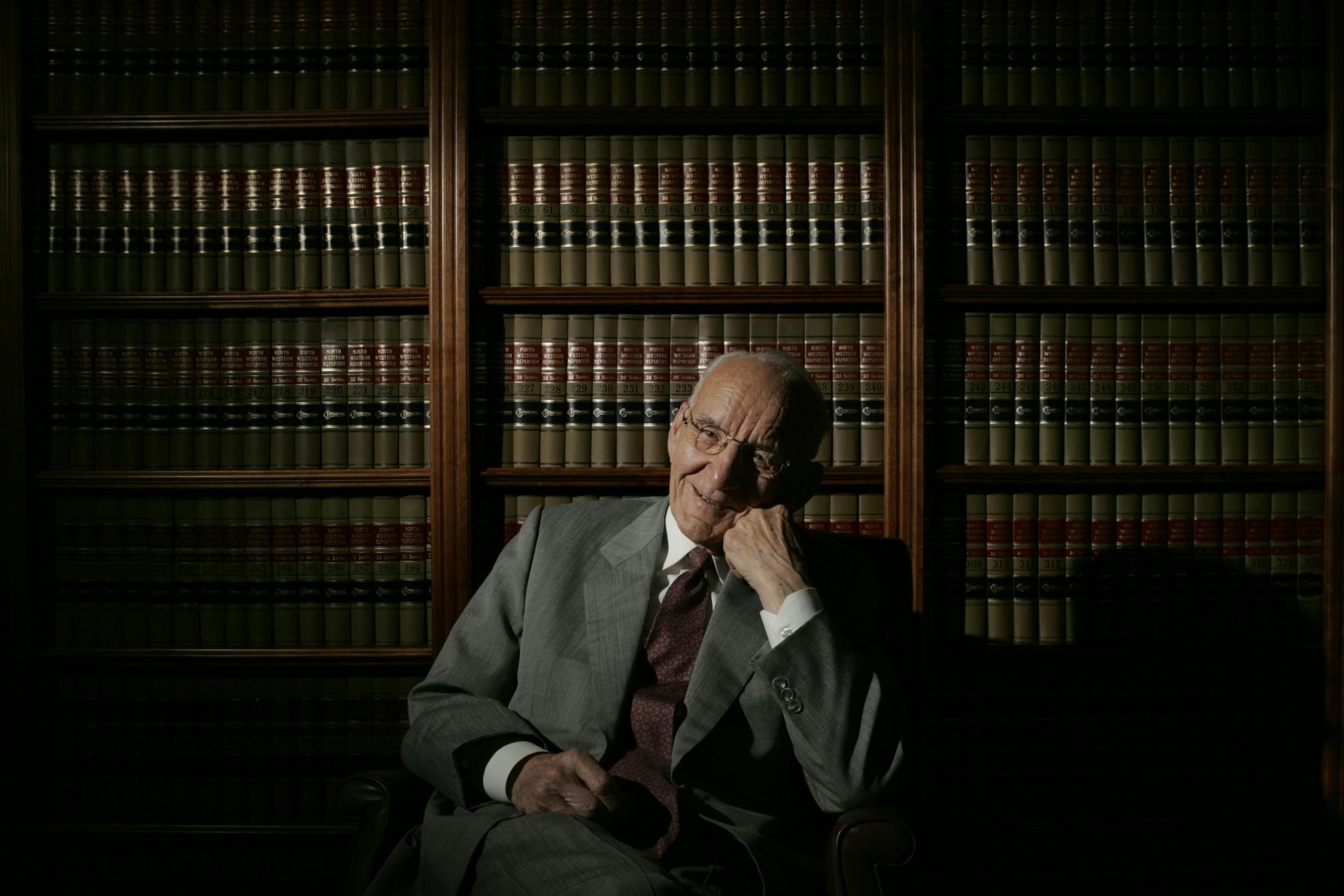 Judge Miles Lord, in the library of his law office in Chanhassen Monday afternoon. GENERAL INFORMATION: Jeff Wheeler/Star Tribune CHANHASSEN - 5/9/05 - Judge Miles Lord, bane to mining companies and other producers of asbestos.
