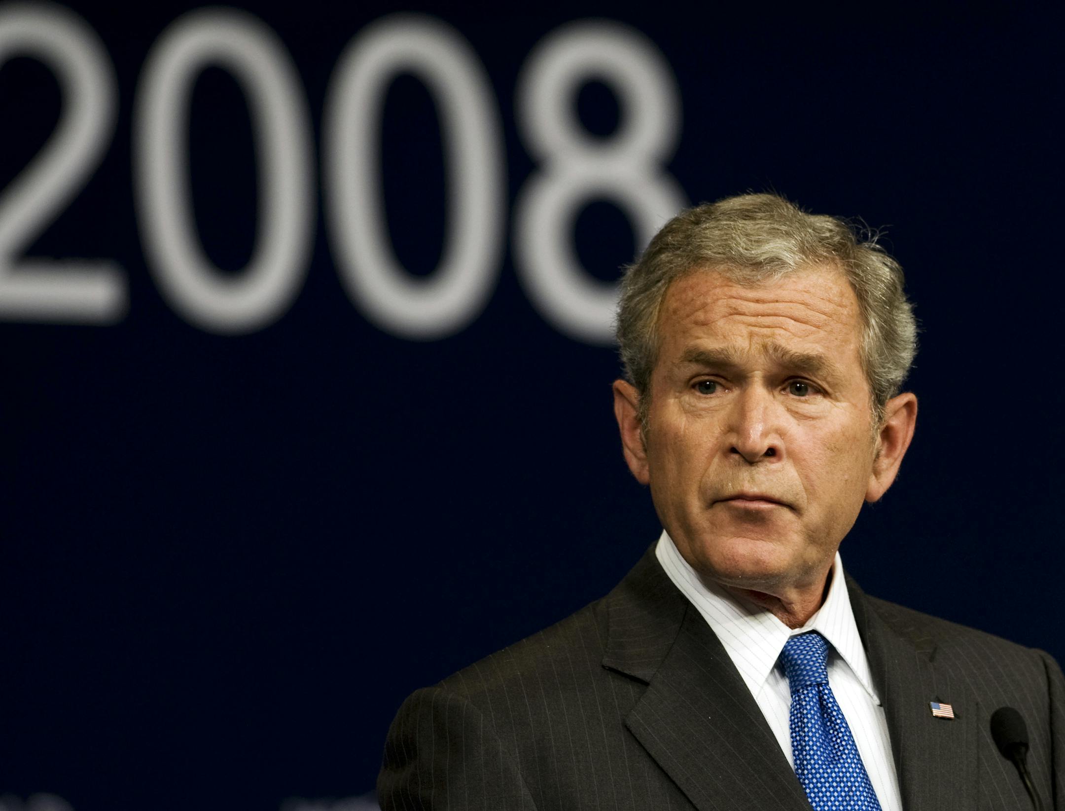 US President George W. Bush addresses the World Economic Forum on the Middle East at the Sharm el-Sheikh International Congress Center on May 18, 2008. Bush wound up a regional tour today urging friends and foes in the Middle East, where few leaders are elected, to stop repressing their people. AFP PHOTO/JIM WATSON
