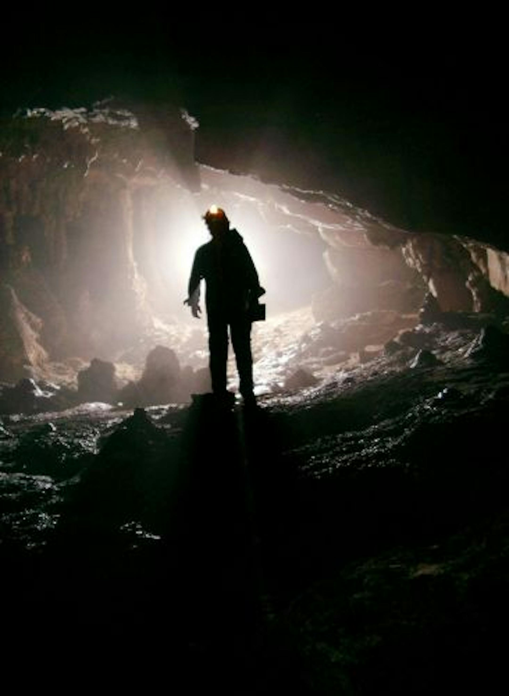 A unidentified member of a British cave diving team is seen in the Alpazat cave in Cuetzalan del Progreso, central Mexico on Monday March 8, 2004. Authorities said Tuesday March 23, 2004 that members of the team were trapped in the cave after flood waters cut off their exit.