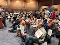 Hundreds of supporters and opponents of a proposed housing development with a mosque attended a Lino Lakes City Council meeting on April 22.