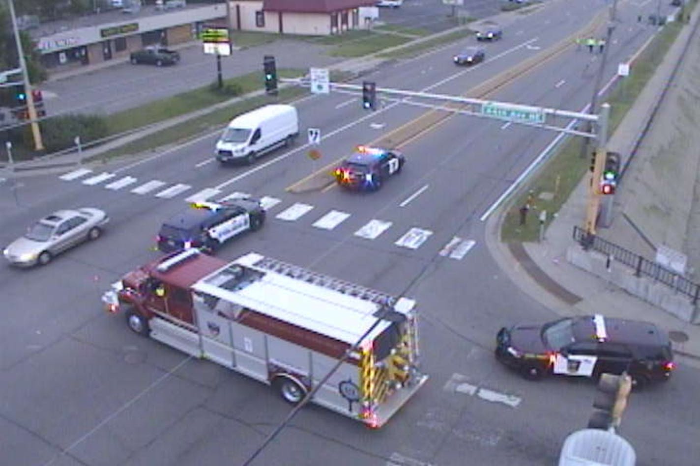 The southbound lanes of Hwy. 65 at 44th Avenue NE. in Columbia Heights were closed after a pedestrian was fatally struck while in a crosswalk.