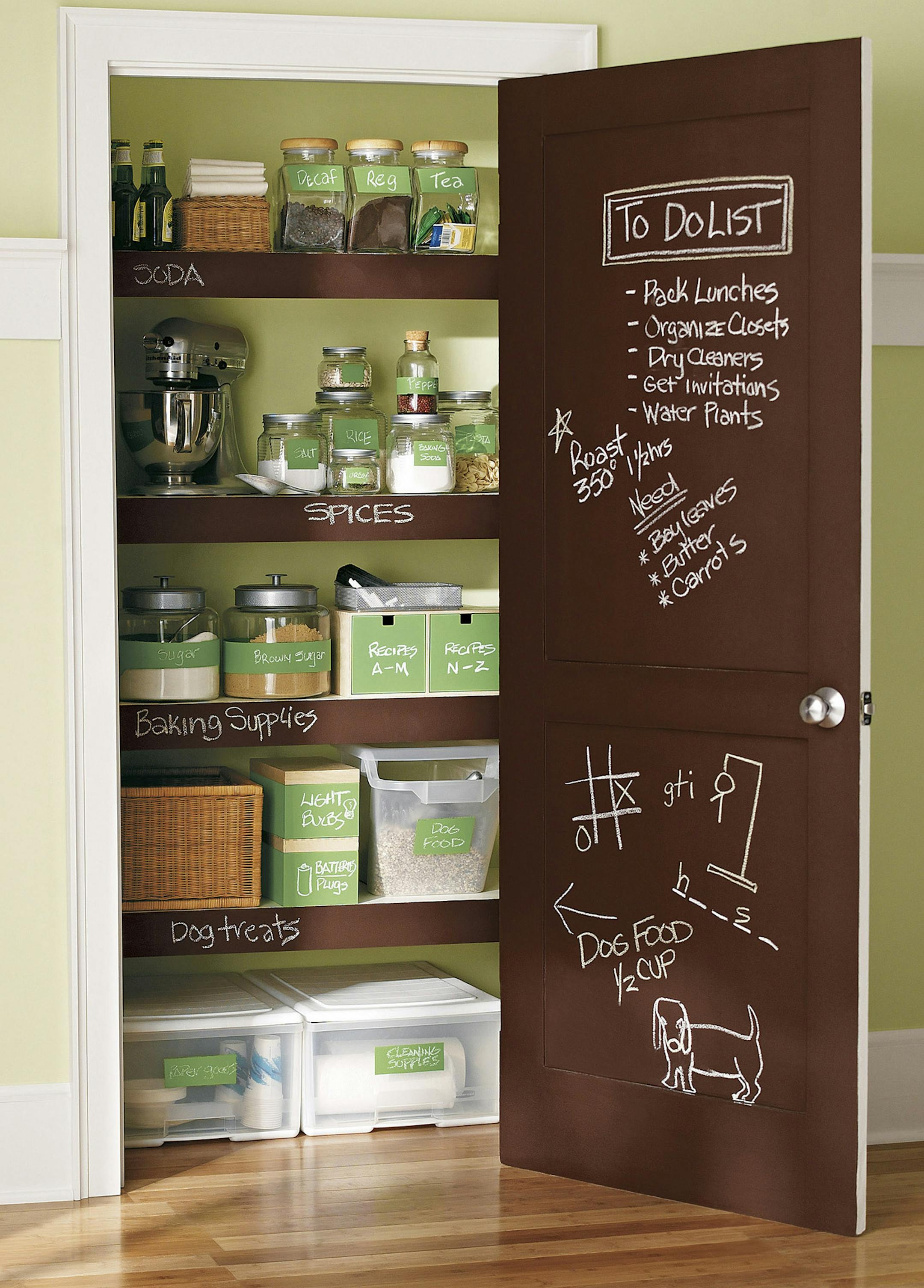 **FOR USE WITH AP LIFESTYLES** This undated photo provided by the Rust-Oleum Corporation shows the inside of a pantry painted with Rust-Oleum's Specialty Chalkboard Tint Base. The popularity of do-it-yourself projects is now extending to home furnishings that shake that mass-produced feeling. Now you can make a mural, design your own cushions or create your own piece of functional art _ all without a crafty bone in your body. (AP Photo/Rust-Oleum Corporation) **NO SALES** ORG XMIT: NYLS403